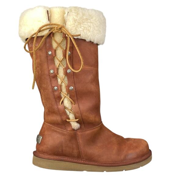 UGG Women’s Upside British Tan Leather Lace Up Winter Boot Size US 11 - Picture 1 of 10